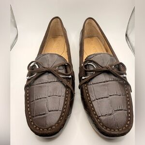 Ralph Lauren Briley II Croc Embossed Leather Driving Loafers Brown Women’s 5.5